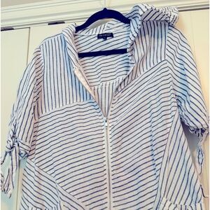 Nautical linen top with hood! Front zipper- For Cynthia - Size large